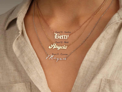 Colar Feminino Ouro 18k 750 Nomes Delicados Elegante Luxo - Imagem 4