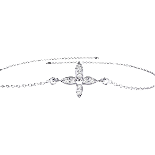 Pulseira Feminina Ouro 18k Flor Cravejada Diamante Elegante - Imagem 3