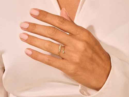 Anel Ouro 18k Feminino Pena Pássaro Cravejada Luxo Elegante - Imagem 2