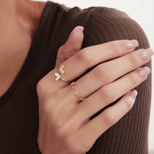 Anel Solitário Feminino Ouro 18k 750 Corações Ajustável Luxo - Imagem 4