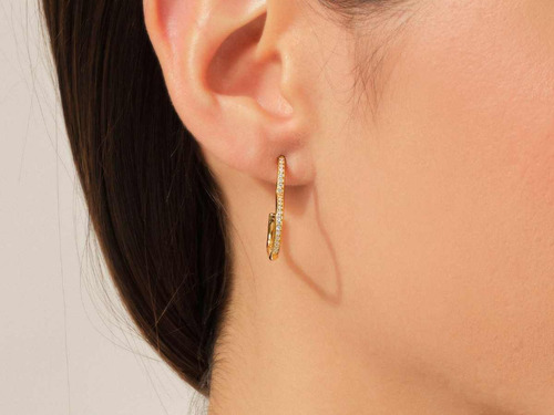 Brinco Ouro Feminino Coração Cravejado Minimalista Luxo - Imagem 2