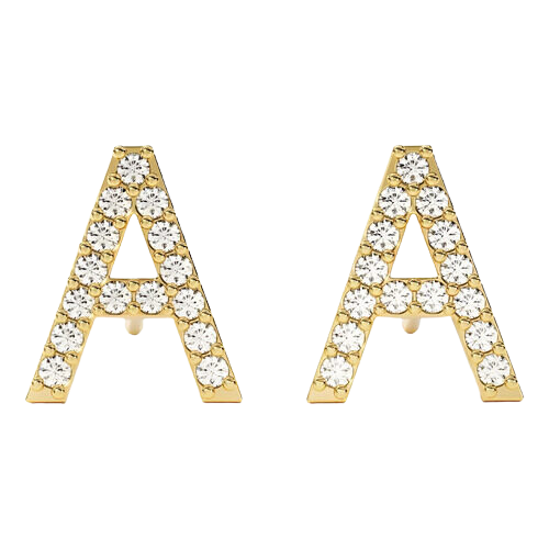 Brinco Ouro Feminino Letra Cravejada Diamantes Luxo Delicado