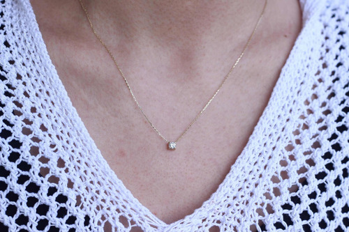 Colar Ouro 18k 750 Feminino Moldura Central Em Diamante Luxo - Imagem 3