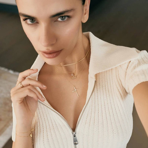 Colar Ouro 18k Feminino Mamãe Ponto Diamante Elegante Luxo - Imagem 3