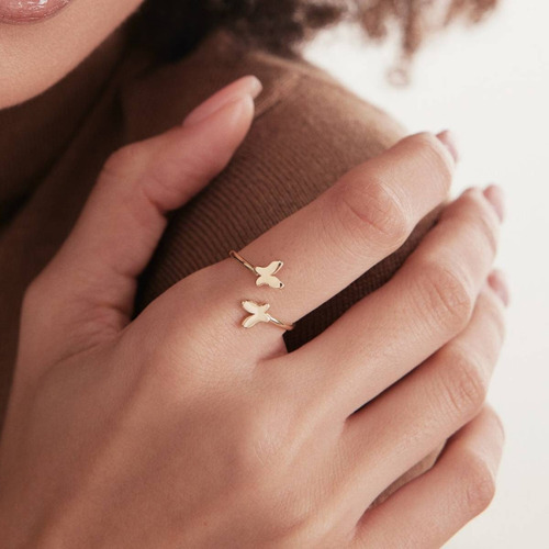Anel Solitário Feminino Ouro 18k 750 Borboletas Boutique Lux - Imagem 3