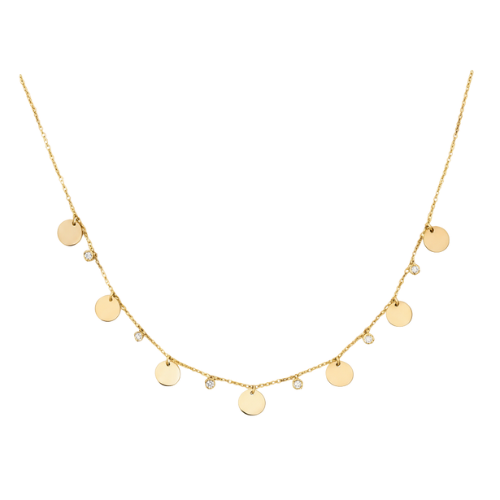 Colar Feminino Ouro 18k 750 Discos Luxo Entre Ponto Diamante