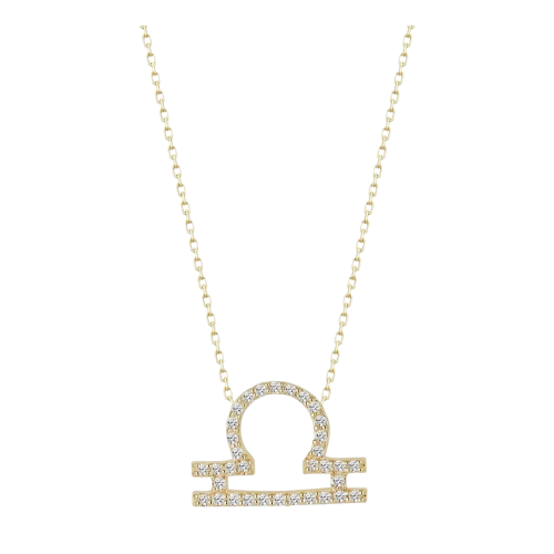 Colar Feminino Ouro 18k 750 Signo Libra Cravejado Diamante