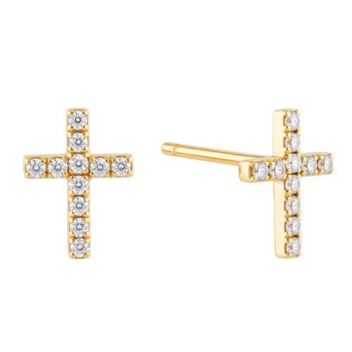 Brinco Feminino Ouro 18k750 Cruz Delicada Cravejado Diamante