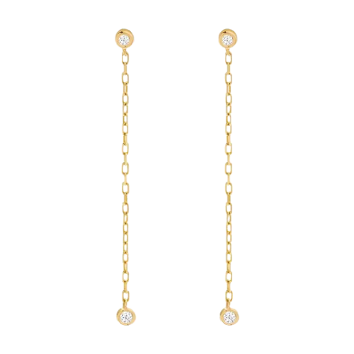 Brinco Ouro 18k 750 Feminino Pendulo Pontos Diamante Luxo