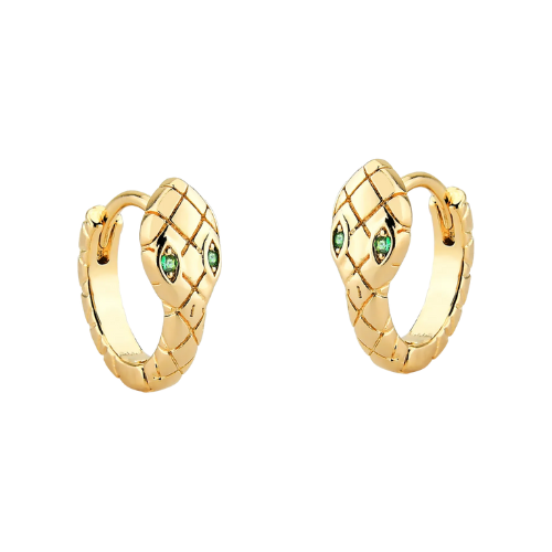 Brinco Ouro 18k 750 Feminino Cobra Cravejada Esmeralda Luxo