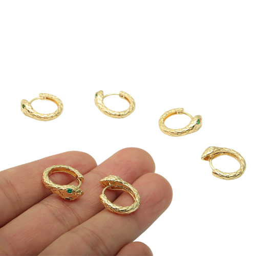 Brinco Ouro 18k 750 Feminino Cobra Cravejada Esmeralda Luxo - Imagem 4