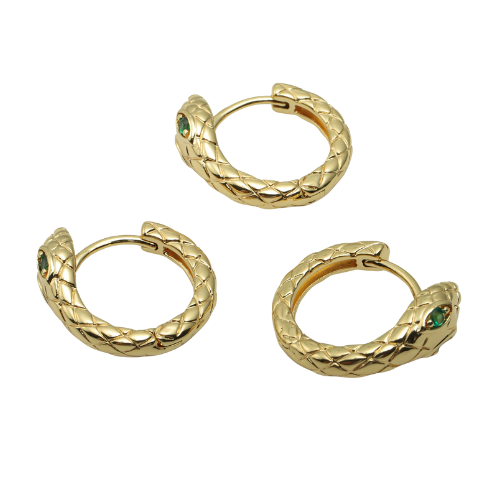 Brinco Ouro 18k 750 Feminino Cobra Cravejada Esmeralda Luxo - Imagem 3