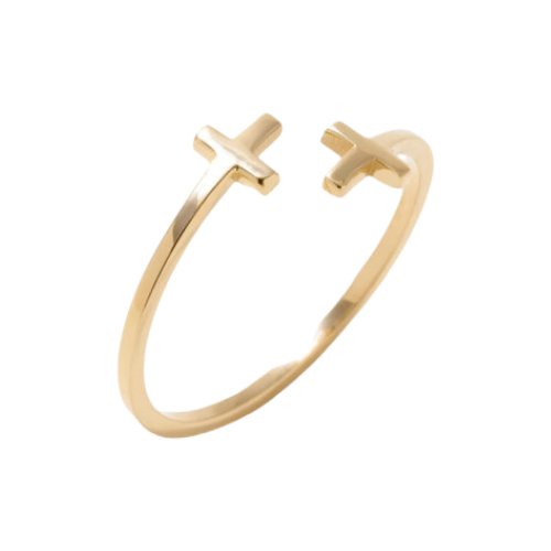 Anel Cruz Ajustável Feminino Ouro 18k 750 Elegante Luxo