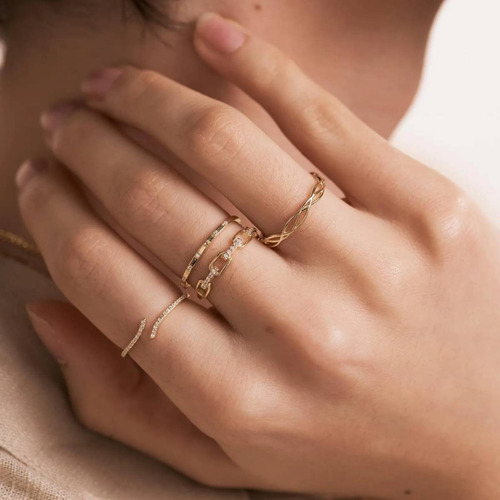 Anel Feminino Solitário Ouro 18k 750 Corda Trançada Elegante - Imagem 2