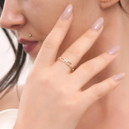 Anel Ouro 18k 750 Feminino Corrente De Diamante Elegante - Imagem 2