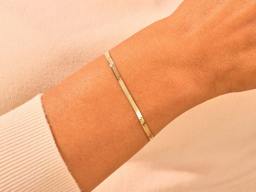 Pulseira Feminina Ouro 18k Delicada Espinha De Peixe Luxo - Imagem 2