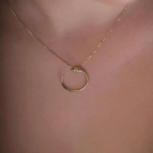 Colar Ouro 18k 750 Feminino Cobra Cravejada Diamantes Luxo - Imagem 3