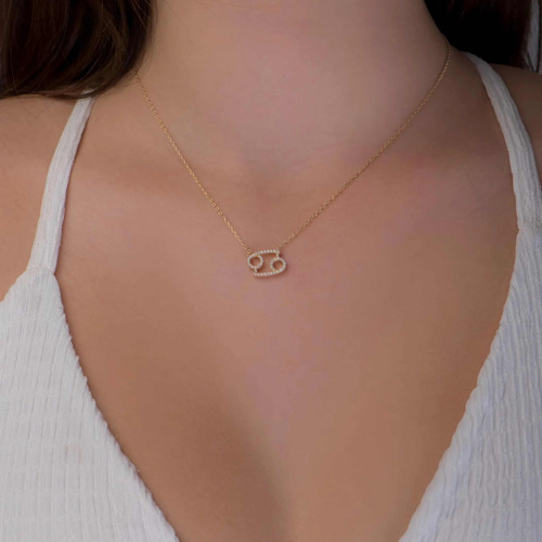 Colar Feminino Ouro 18k Signo Cancer Cravejado Diamante - Imagem 2