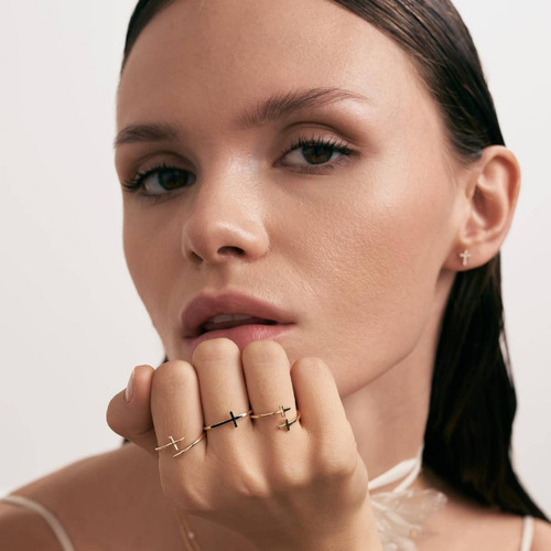 Anel Cruz Ajustável Feminino Ouro 18k 750 Elegante Luxo - Imagem 3