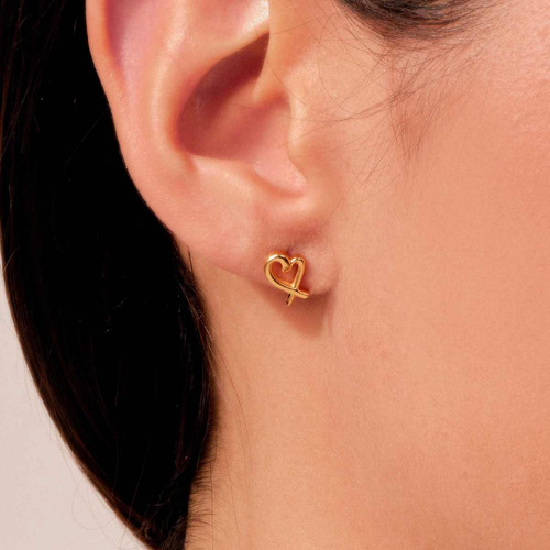 Brinco Ouro Feminino Coração Liso Minimalista Luxo Delicado - Imagem 2