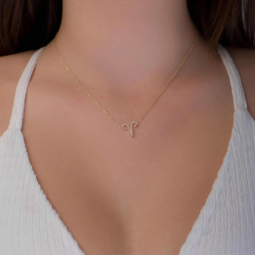 Colar Feminino Ouro 18k Signo Aries Cravejado Diamante - Imagem 2