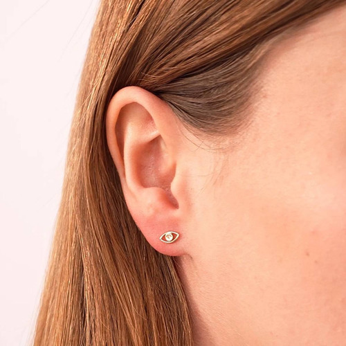 Brincos Ouro 18k Feminino Olho Tudo Ve Ponto Diamantes Luxo - Imagem 2