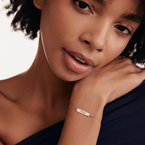 Pulseira Feminina Ouro 18k 750 Com Plaquinha De Nome Luxo - Imagem 4