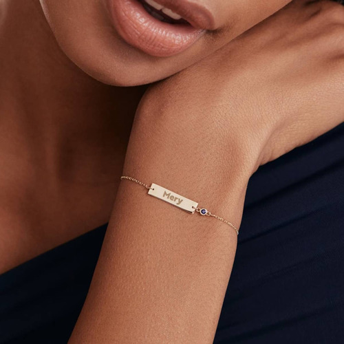 Pulseira Feminina Ouro 18k 750 Com Plaquinha De Nome Luxo - Imagem 3