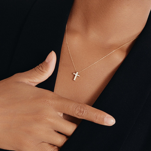 Colar Solitário Ouro 18k750 Feminino Cruz Diamante Central - Imagem 4