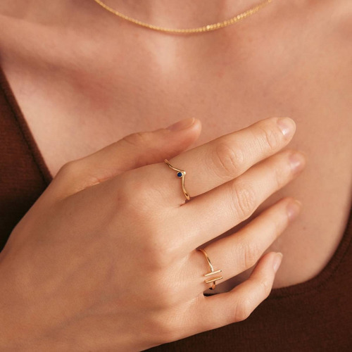 Anel Ouro 18k Feminino Em V Diamante Ou Safira Central Luxo - Imagem 4