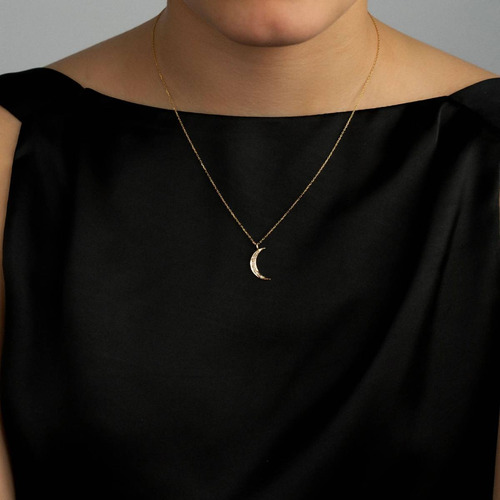 Colar Ouro 18k 750 Feminino Lua Nova Cravejada Diamante Luxo - Imagem 3