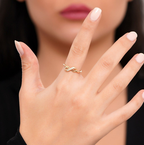 Anel Infinito Ouro 18k Feminino Cravejado Diamantes Luxo - Imagem 3