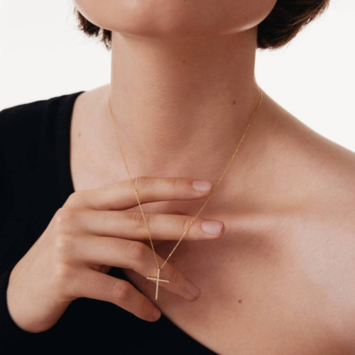 Colar Ouro 18k 750 Feminino Cruz Elegante Diamante Luxo - Imagem 3