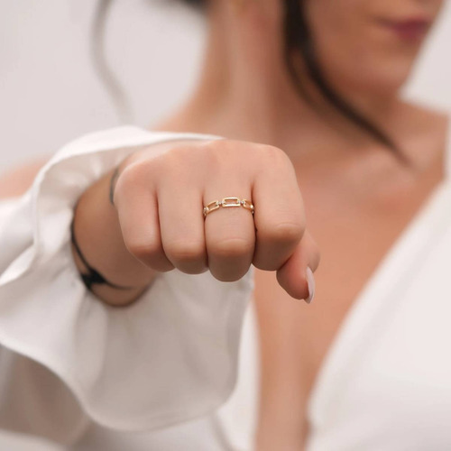 Anel Ouro 18k 750 Feminino Corrente De Diamante Elegante - Imagem 3