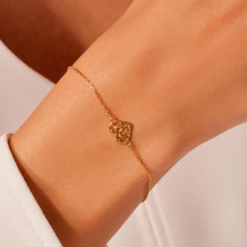 Pulseira Ouro 18k Feminina Coração Maciço Elegante Luxo - Imagem 2