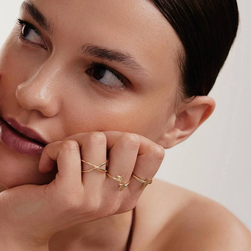 Anel Ouro 18k 750 Feminino Duplo Liso Elegante Luxo - Imagem 4