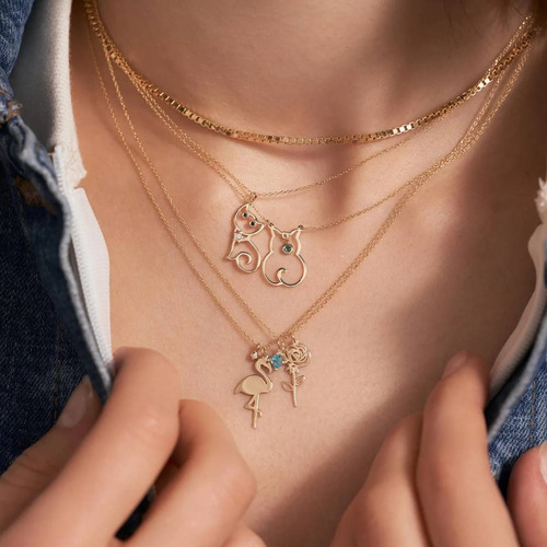 Colar Feminino Ouro 18k 750 Gatinho Feliz Diamante Central - Imagem 3