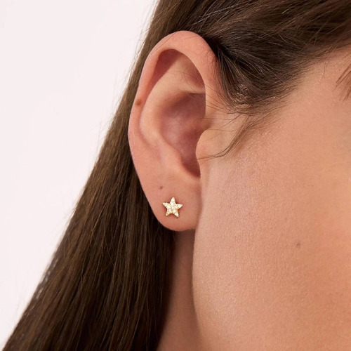 Brinco Ouro 18k 750 Feminino Estrela Cravejada Diamante Luxo - Imagem 2