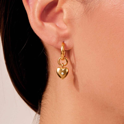 Brinco Feminino Ouro 18k Pendulo De Coração Luxo - Imagem 2
