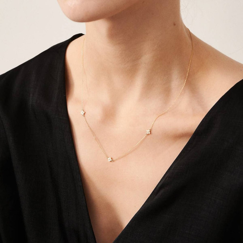 Colar Feminino Ouro 18k Flores Da Primavera Diamante Luxo - Imagem 3