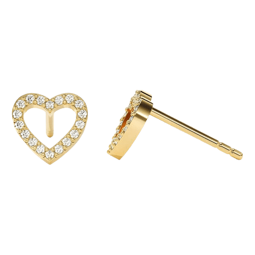 Brinco Ouro 18k Feminino Coração Delicado Cravejado Diamante
