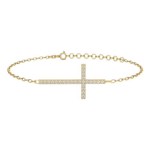 Pulseira Feminina Ouro 18k Cruz Cravejada Diamantes Elegante
