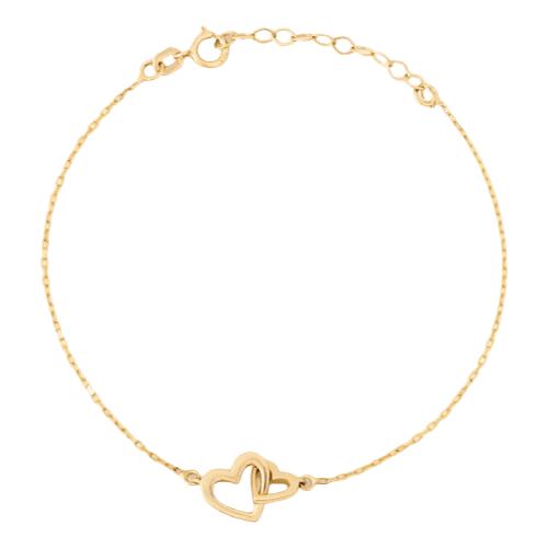 Pulseira Feminina Ouro 18k 750 Coração Duplo Luxo Boutique