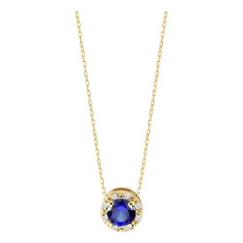Colar Ouro 18k 750 Feminino Safira E Diamante Luxo Elegante