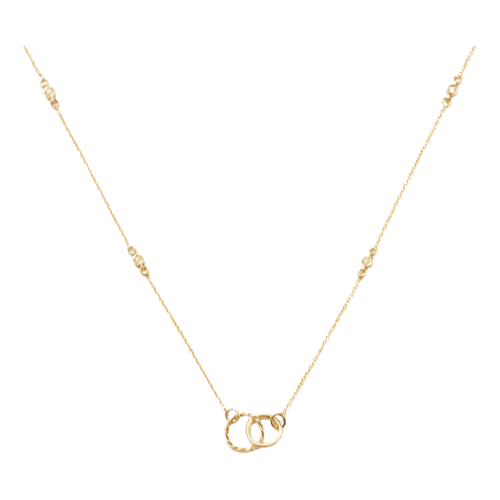 Colar Ouro 18k Feminino Anéis Duplos Ponto Diamante Elegante