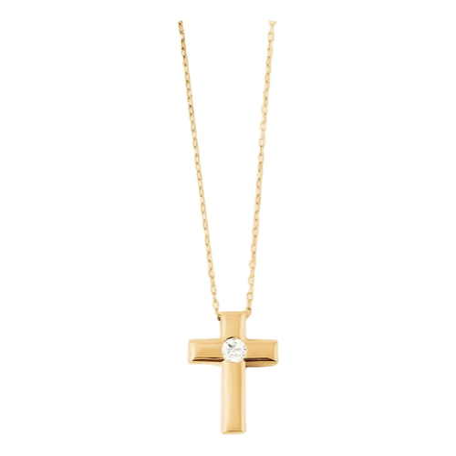 Colar Solitário Ouro 18k750 Feminino Cruz Diamante Central