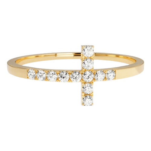 Kit 2 Aneis Feminino Ouro 18k 750 Cruz Cravejada Diamante