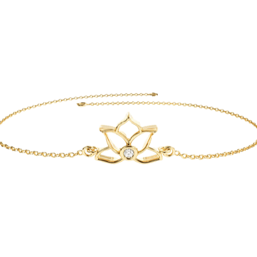 Pulseira Ouro 18k Feminina Flor Lotus Diamante Central Luxo