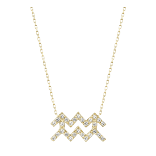 Colar Feminino Ouro 18k Signo Aquário Cravejado Diamante