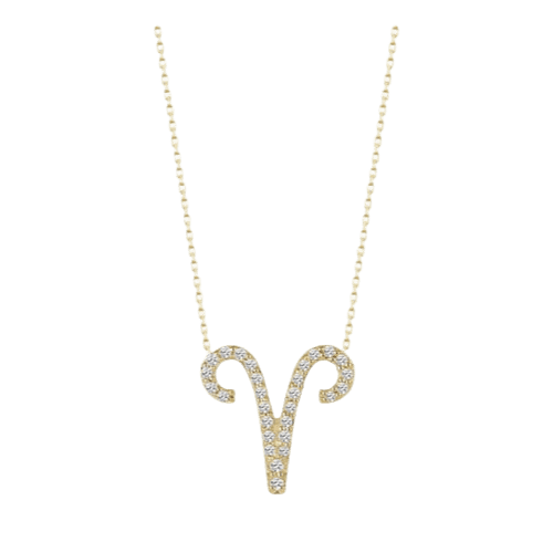 Colar Feminino Ouro 18k Signo Aries Cravejado Diamante